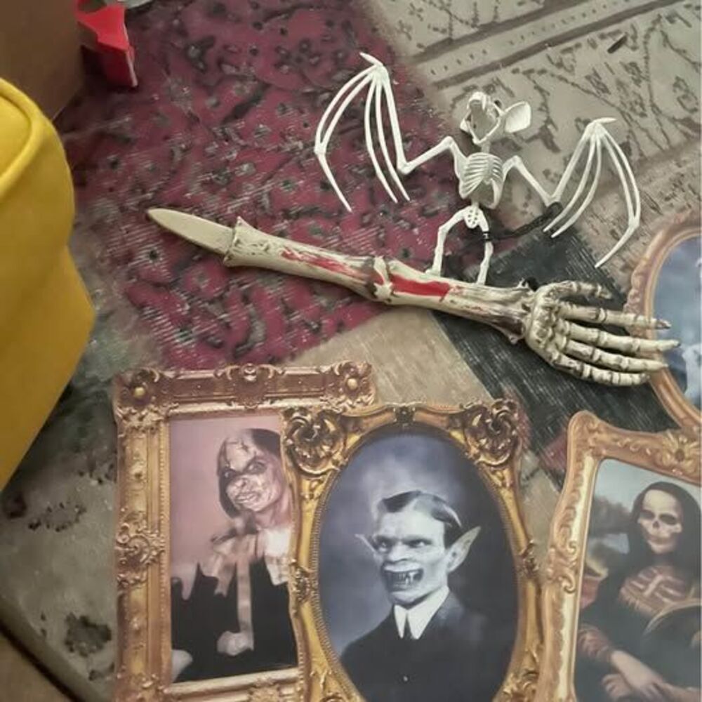 Halloween Decor Bundle - Lenticular Portraits, Bat Skeleton, and Skeleton Arm